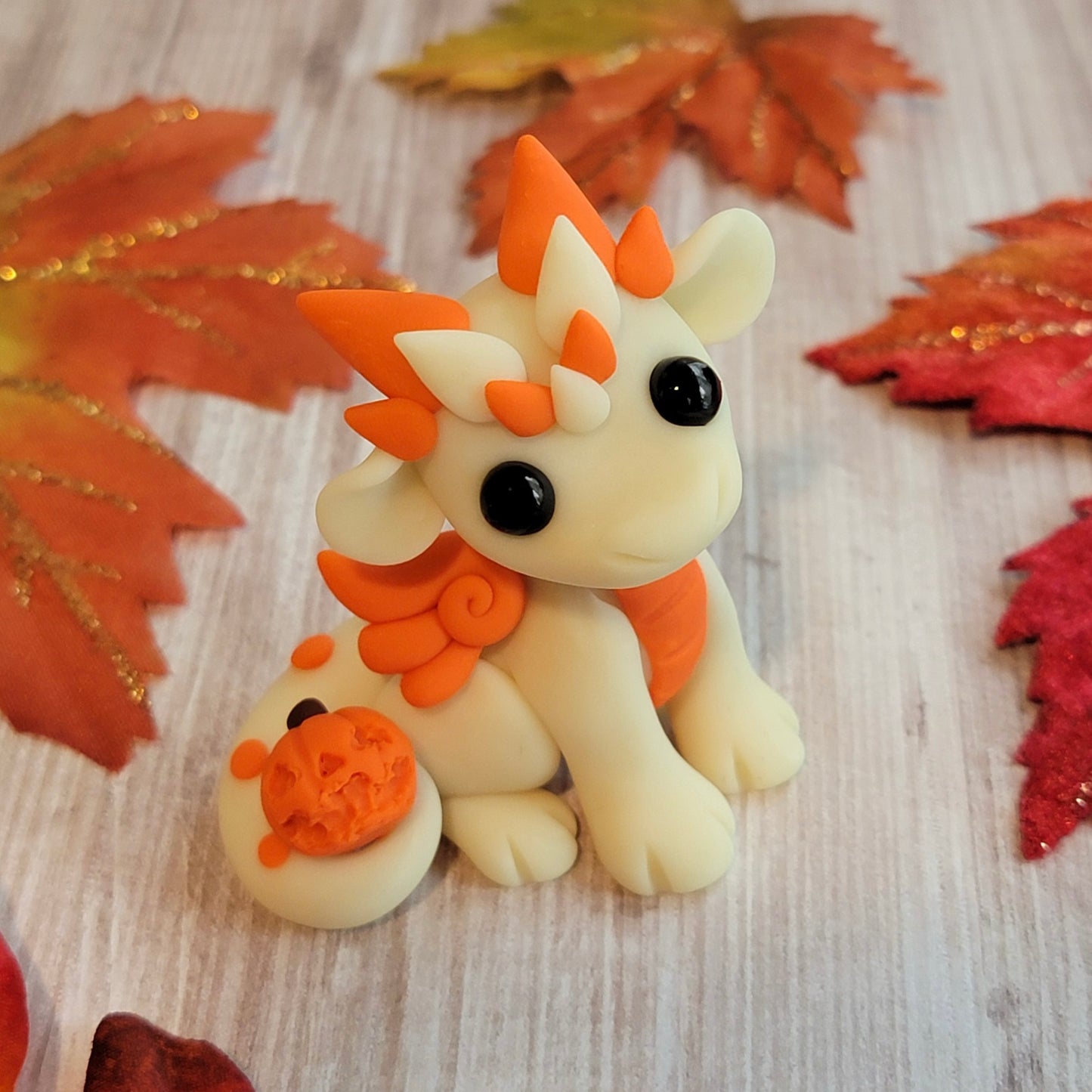 Glow in the Dark Pumpkin Dragon “Tootsie Roll”, Handmade Clay Dragon