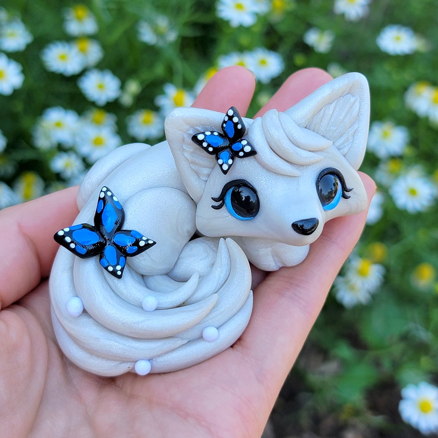 Butterfly Fox “Indigo”, Handmade Clay Fox