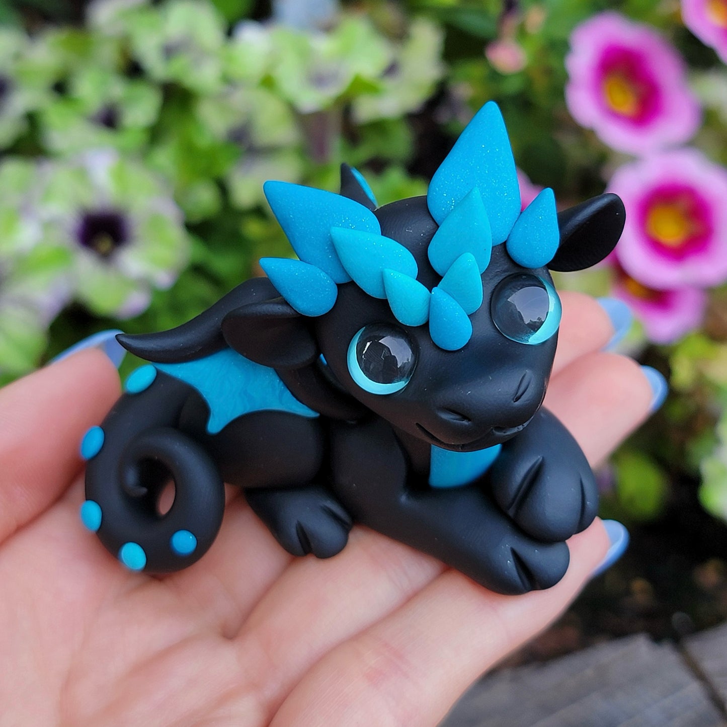 Aqua Gradient Dragon “Ocean”, Handmade Clay Dragon
