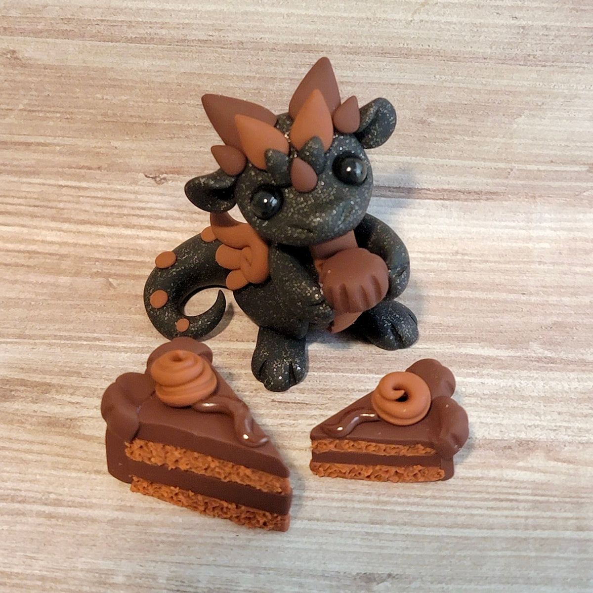 Chocolate Peanut Butter Cake Dragon “Reese”, Handmade Clay Dragon