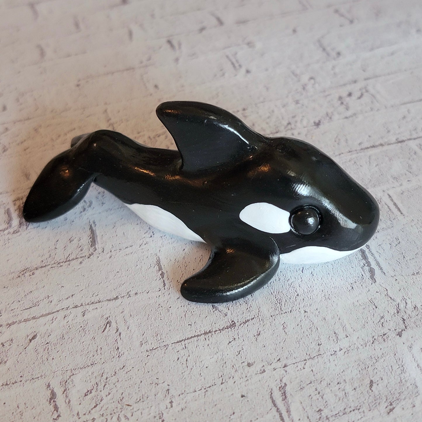 Killer Whale “Marshmallow”, Handmade Clay Orca