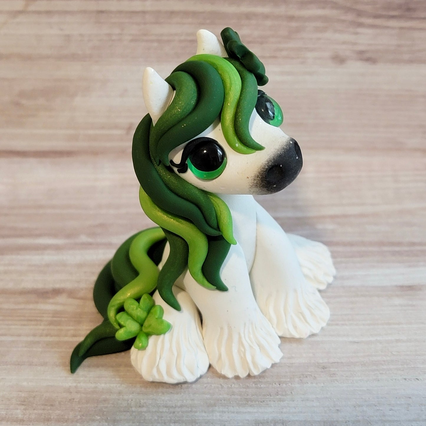 Lucky Shamrock Pony “Emerald”, Handmade Clay Horse