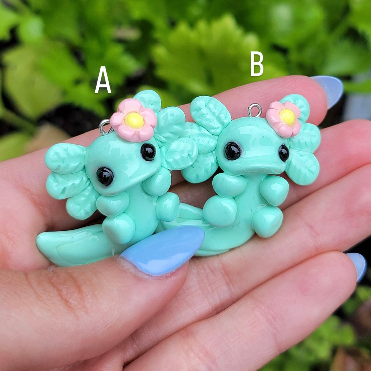 Flower Axolotl Charm, Clay Charm