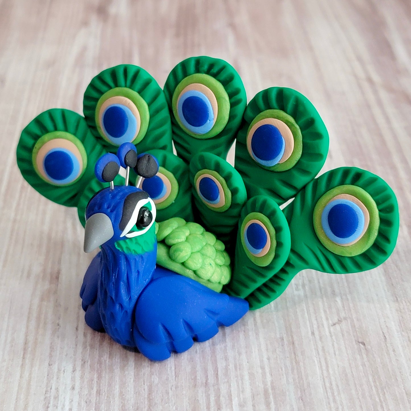 Peacock “Rain”, Handmade Clay Peacock