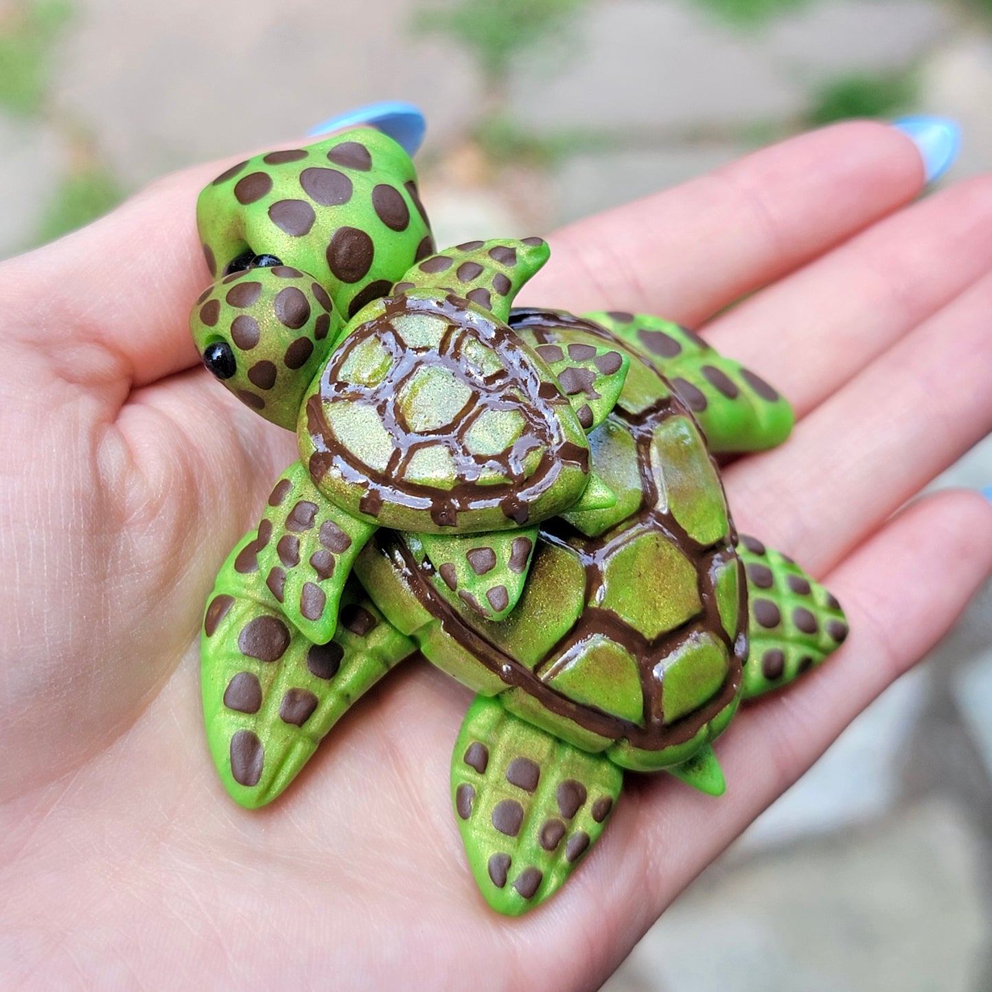 Momma and Baby Green Sea Turtles, Handmade Clay Turtles