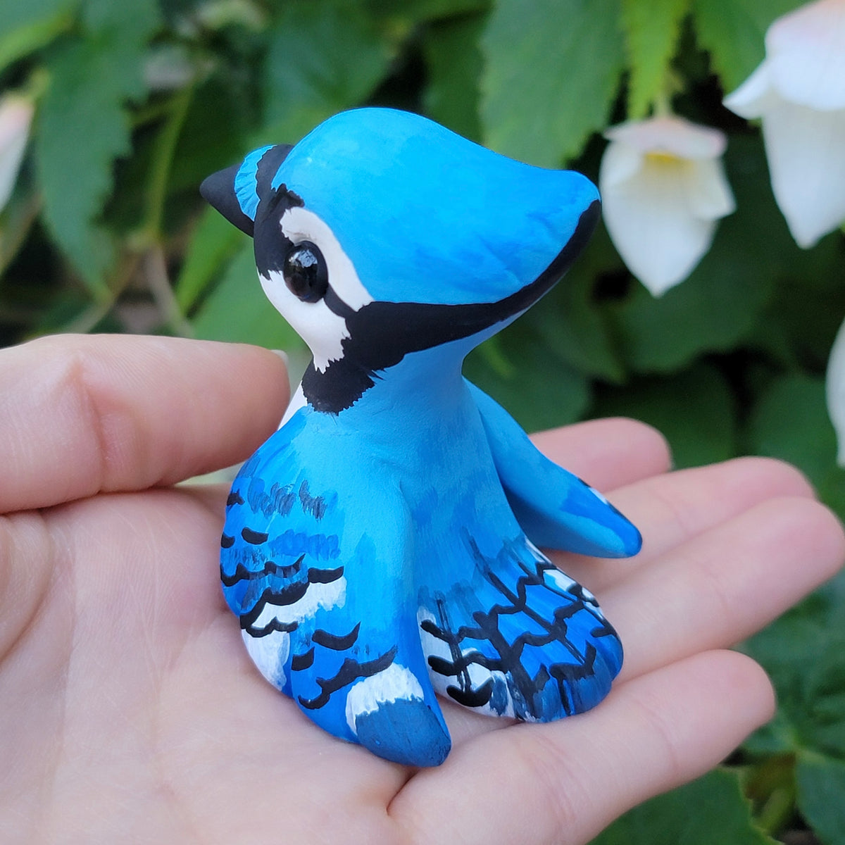 Blue Jay “Raspberry”, Handmade Clay Bird