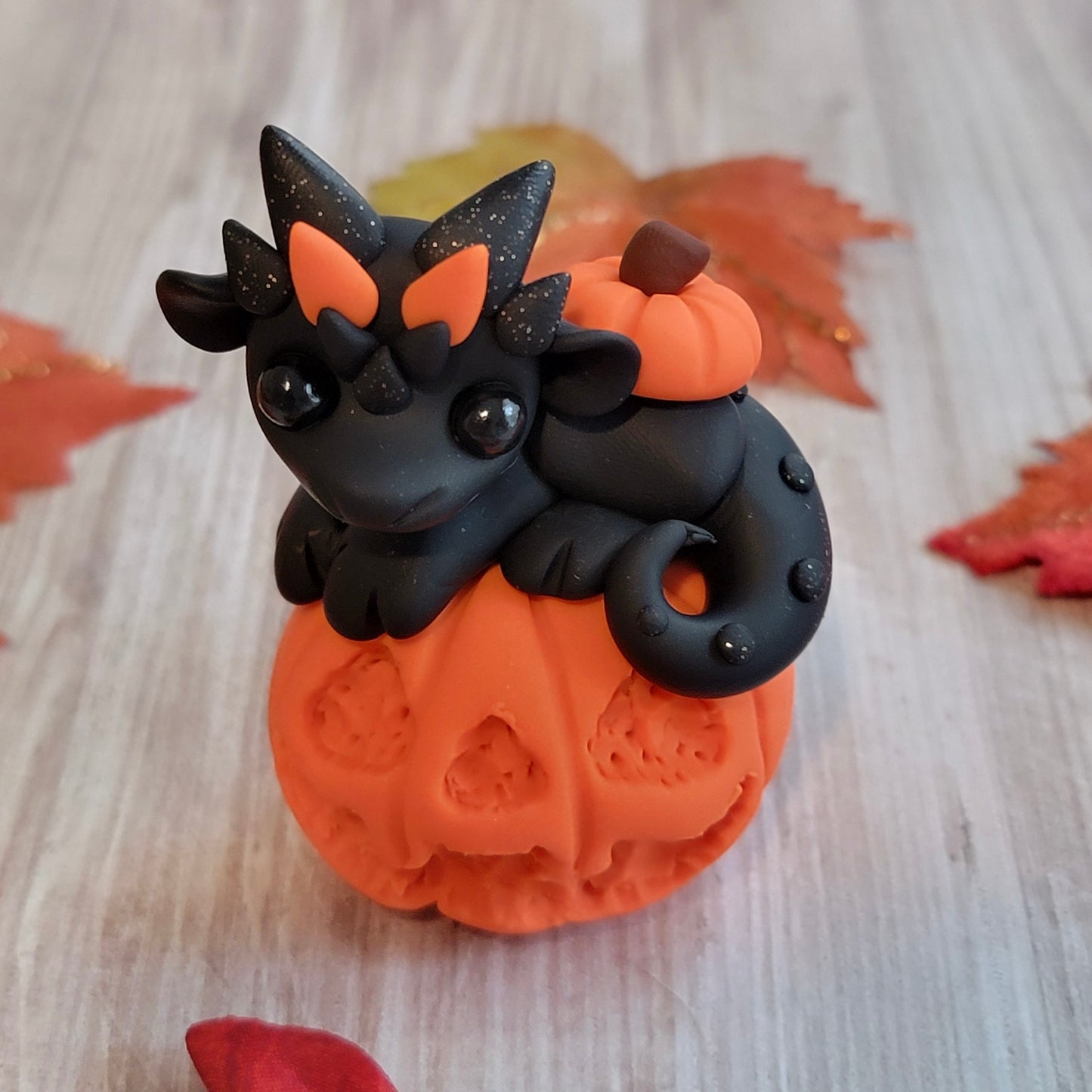 Jack O’Lantern Dragon “Moon”, Handmade Clay Dragon