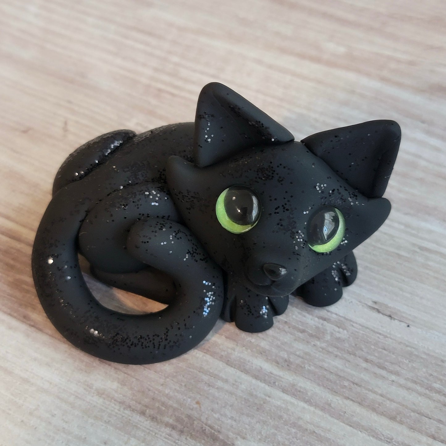 Cuddly Black Cat “Casper”, Handmade Clay Cat