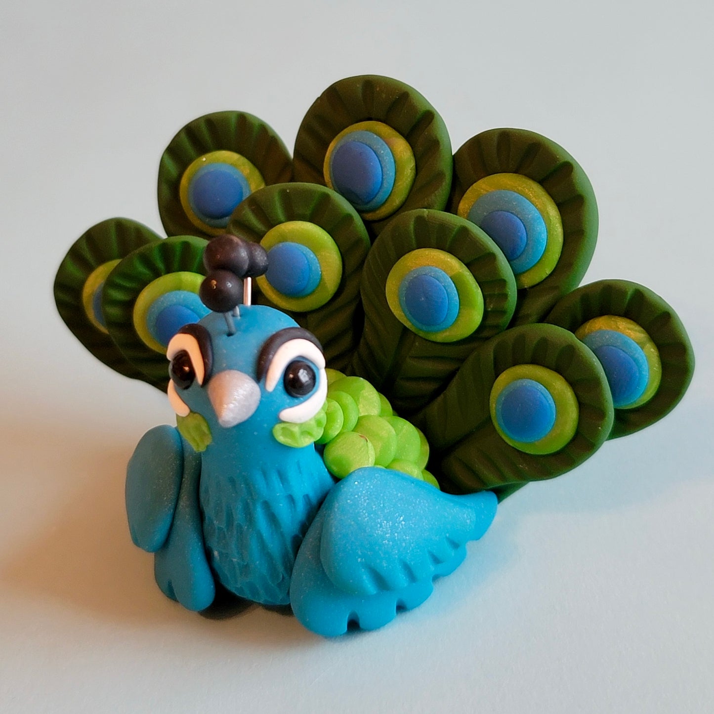 Peacock “Sapphire”, Handmade Clay Peacock