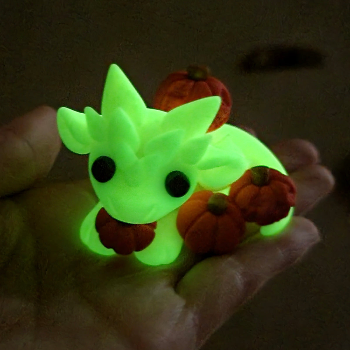 Pumpkin Dragon “Glowstick”, Handmade Clay Dragon