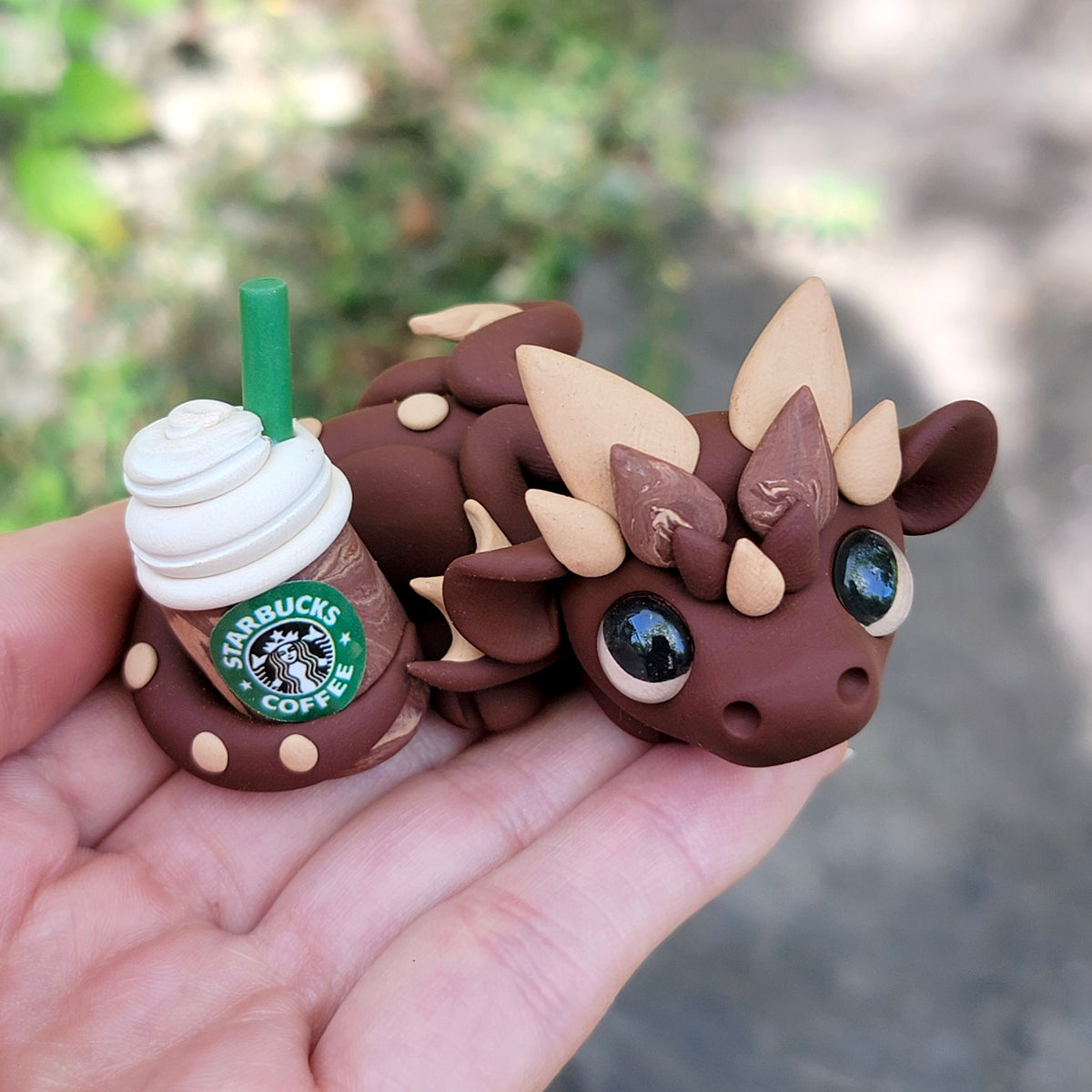 Mocha Frappuccino Dragon “Coco”, Handmade Clay Dragon