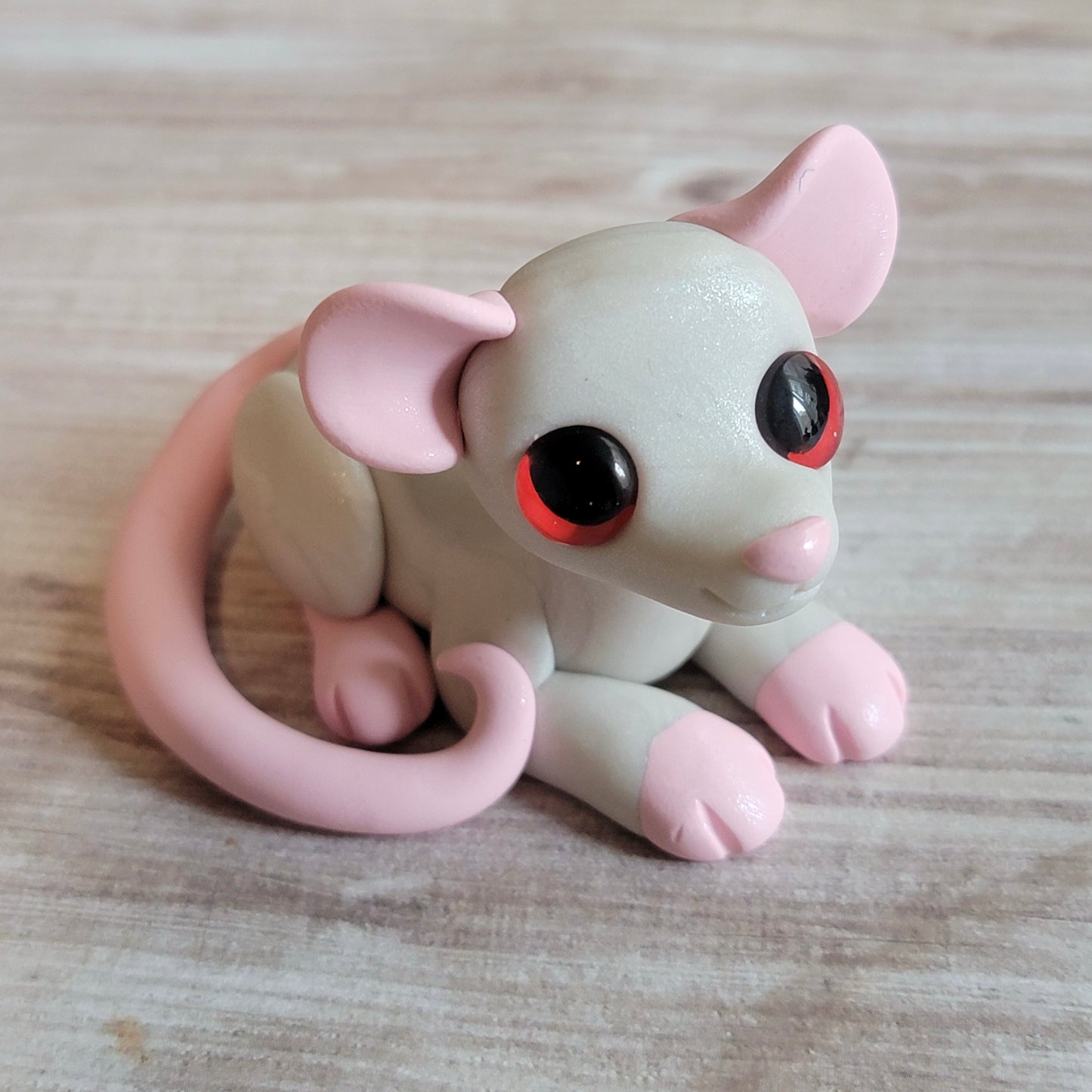 Albino Rat “Ghost”, Handmade Clay Rat