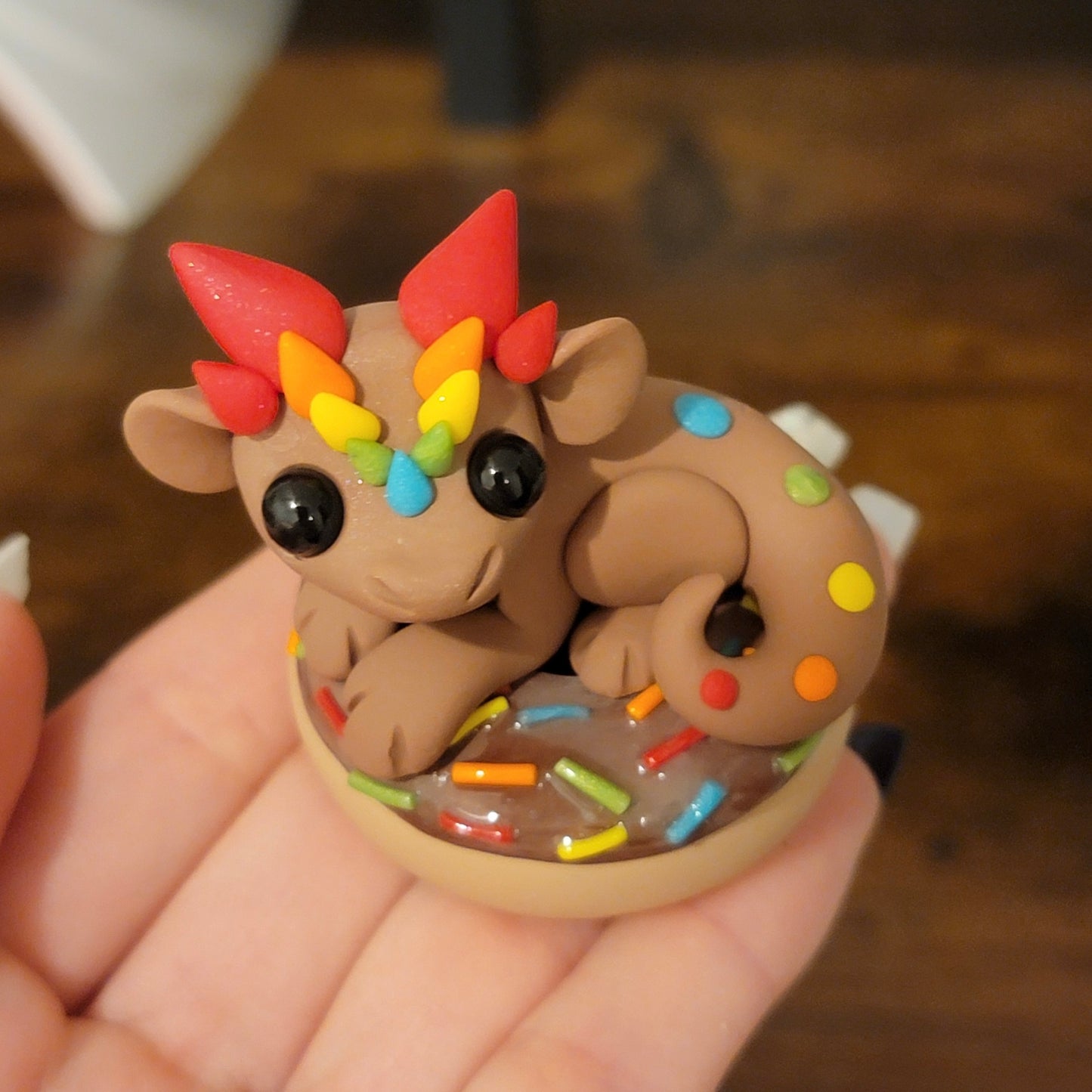 Chocolate Rainbow Sprinkle Donut Dragon, Dragon Sculpture