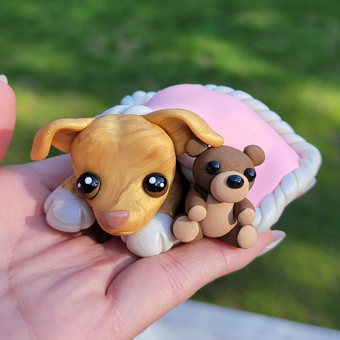 Sleepy Pitty Puppy “Ellie”, Dog Sculpture