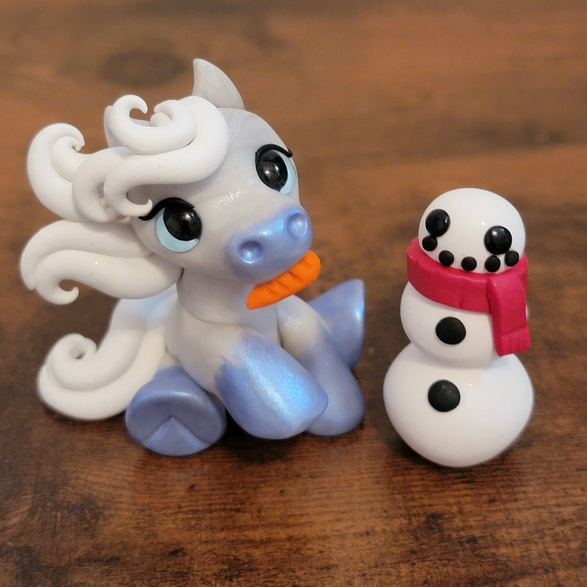Snowman Pony “Bandit”, Handmade Clay Pony