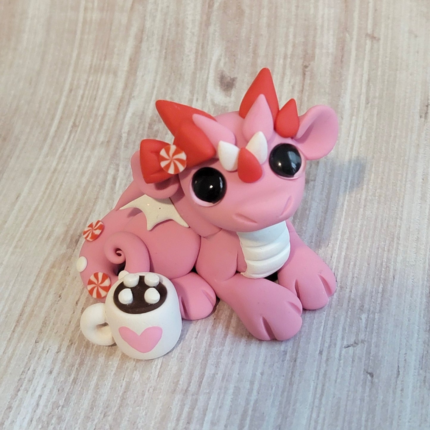 Peppermint Cocoa Dragon “Marshy”, Handmade Clay Dragon