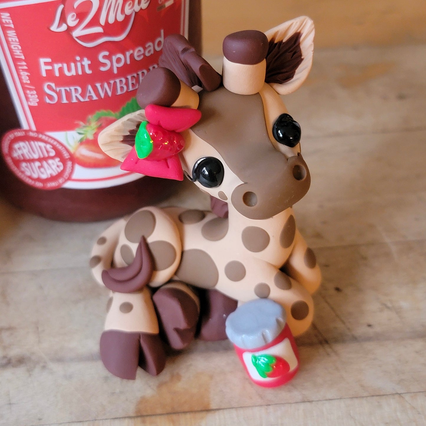 BFF Giraffes “Strawberry Jam”, Handmade Clay Giraffe