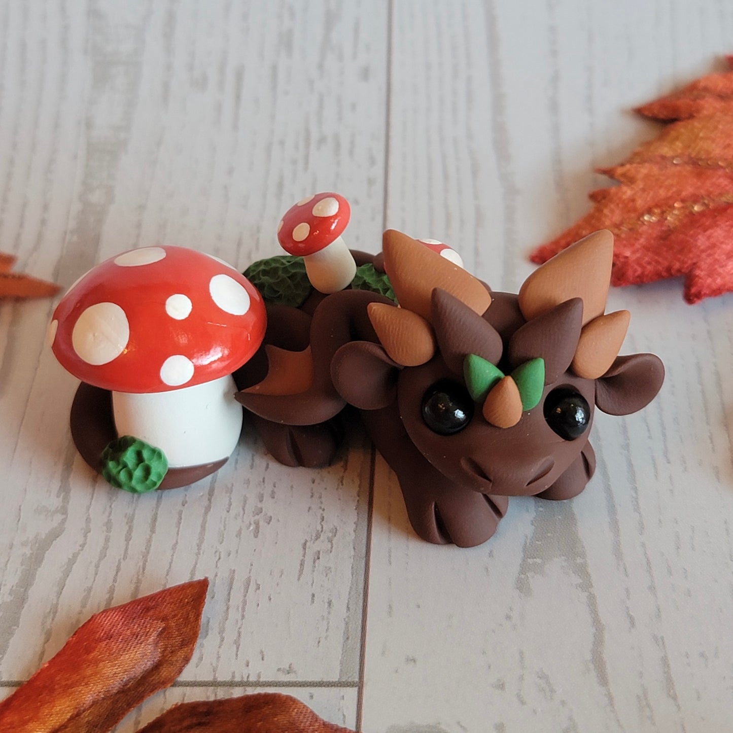 Mini Mushroom Dragon “Forest”, Handmade Clay Dragon