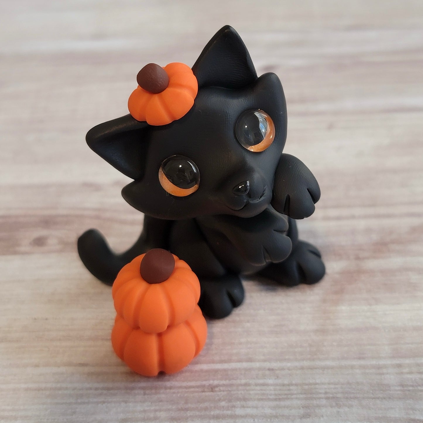 Curious Kitten “Onyx”, Handmade Clay Cat