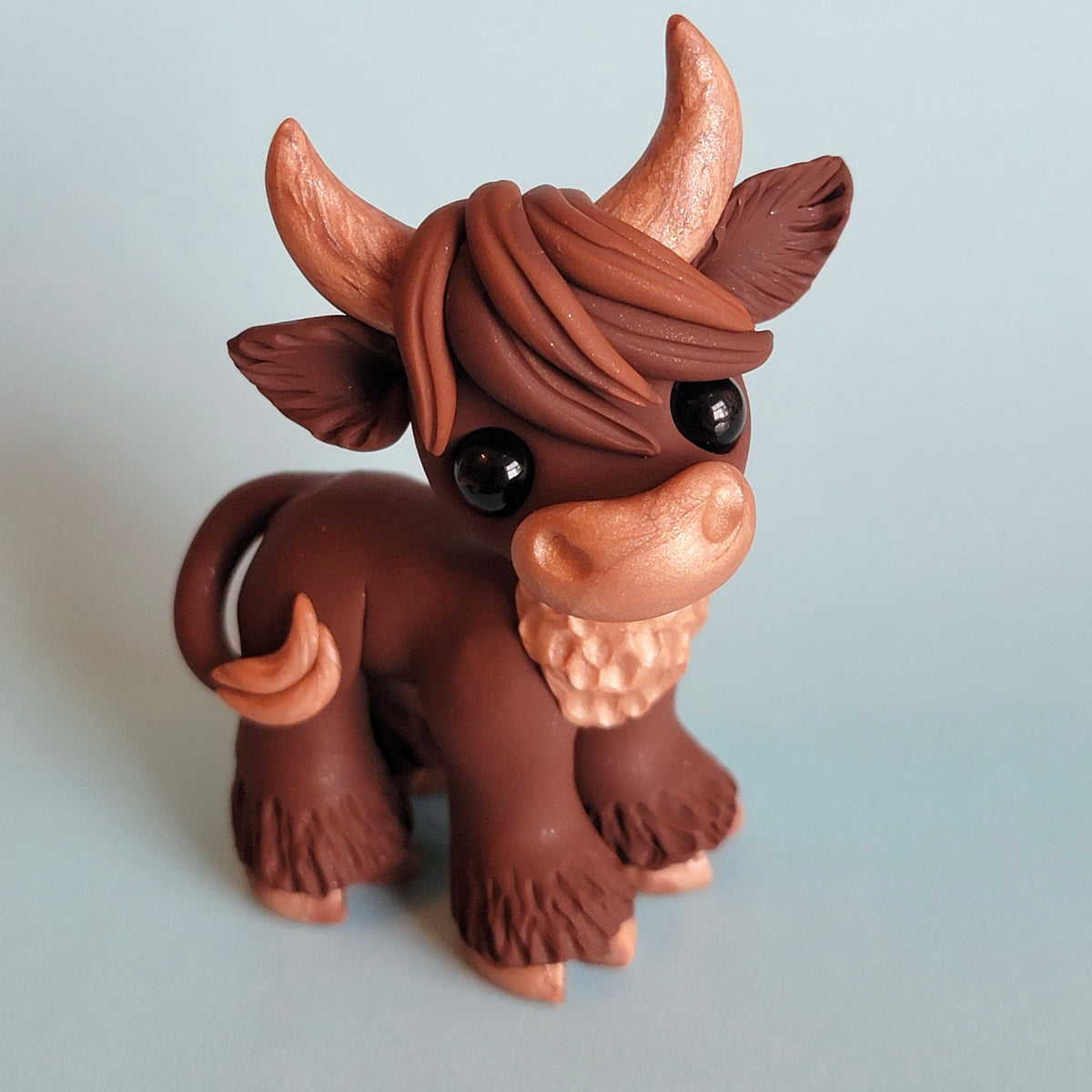 Chocolate Highland Cow “Crumble”, Handmade Clay Cow