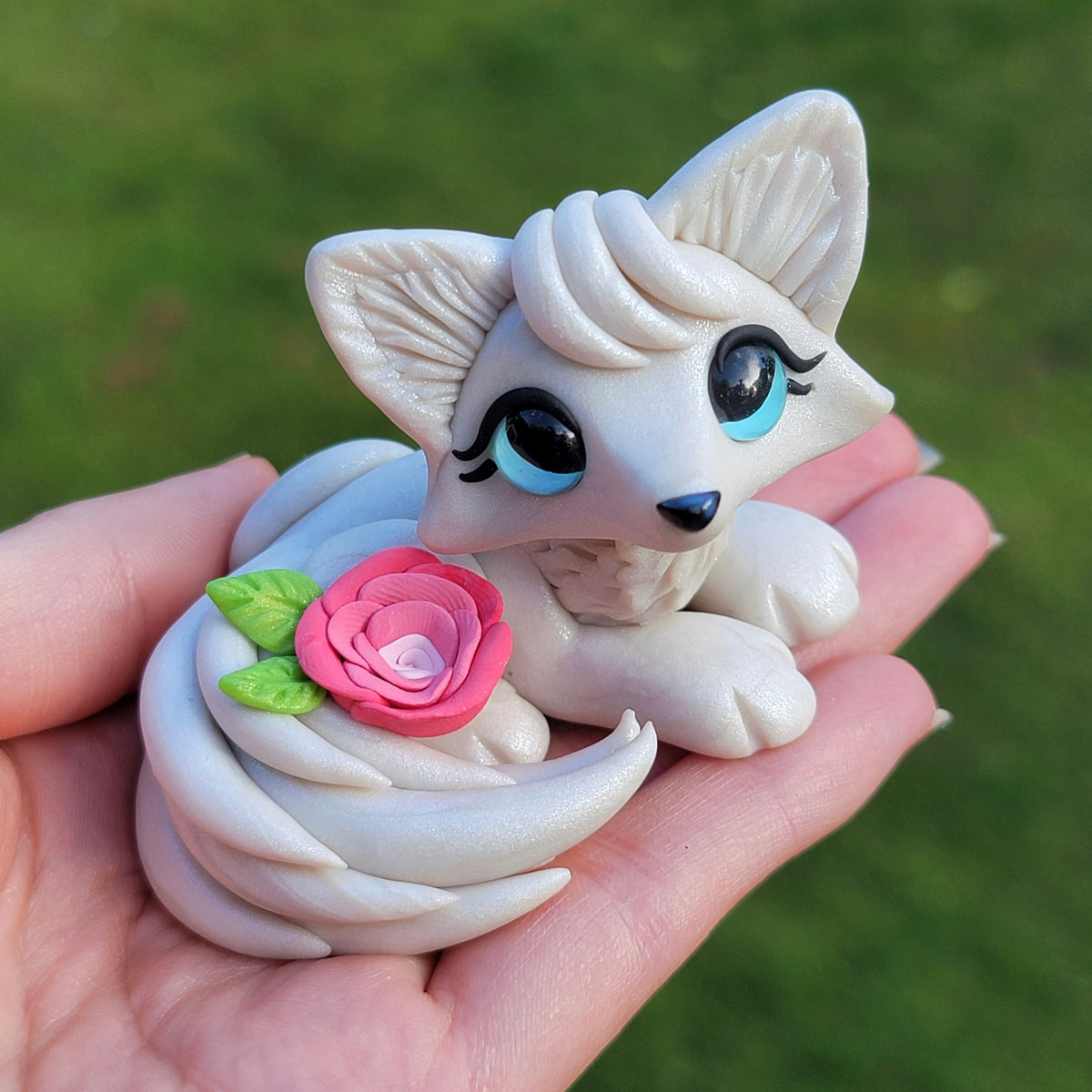 Rose Fox “Pearl”, Handmade Clay Fox