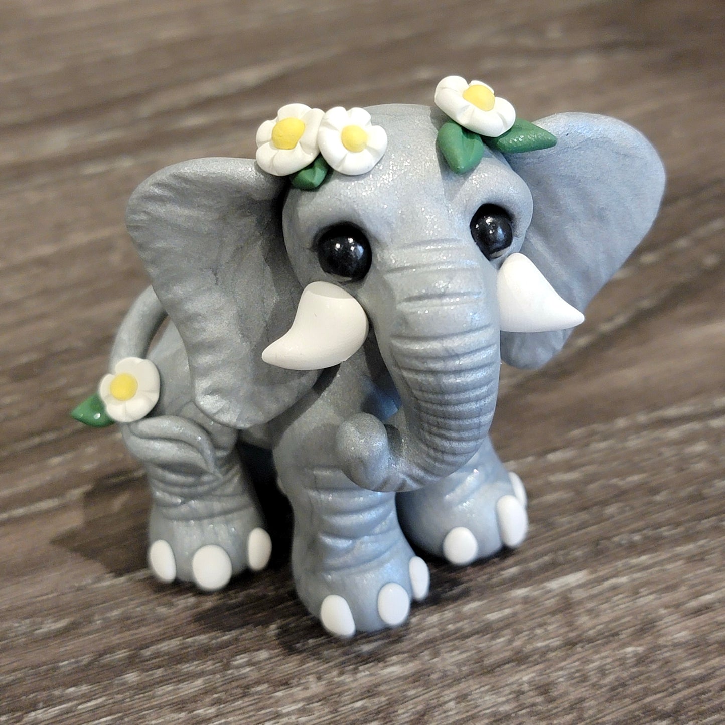 Flower Elephant “Honeysuckle”, Handmade Clay Elephant