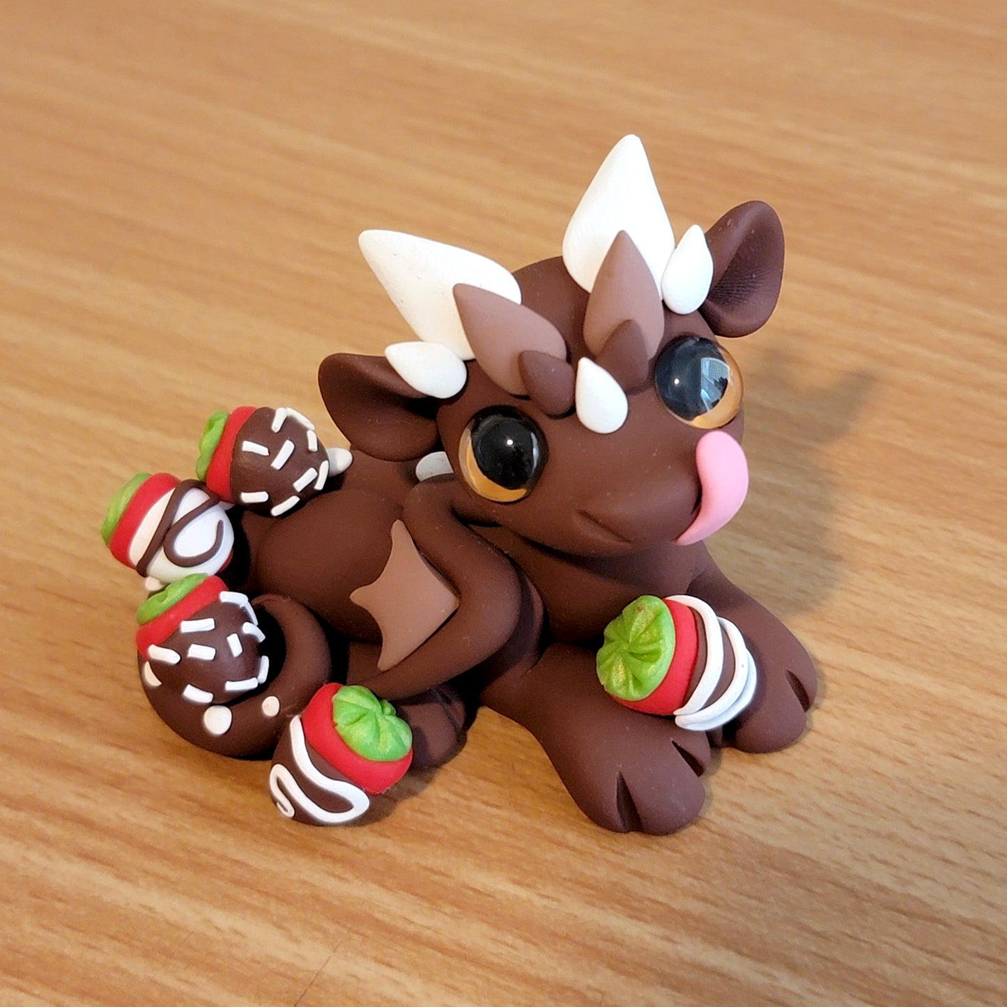 Chocolate Strawberry Dragon “Drizzle”, Handmade Clay Dragon