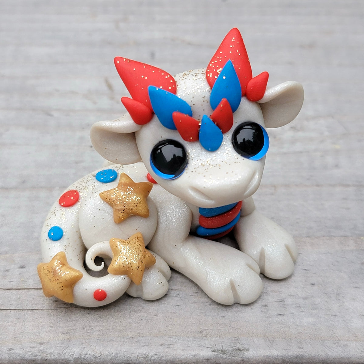 Red, White, and Blue Dragon “Betsy”, Handmade Dragon Sculpture