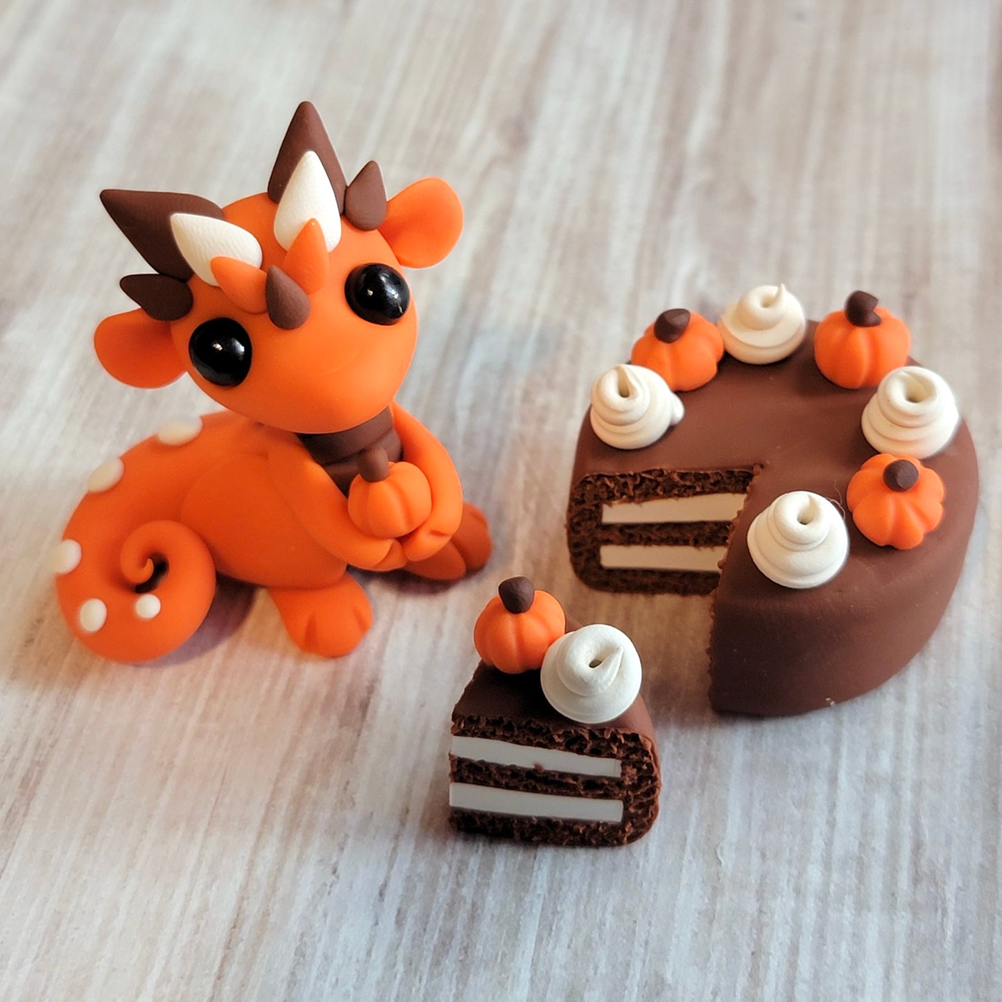 Pumpkin Cake Dragon “Harvest”, Handmade Clay Dragon