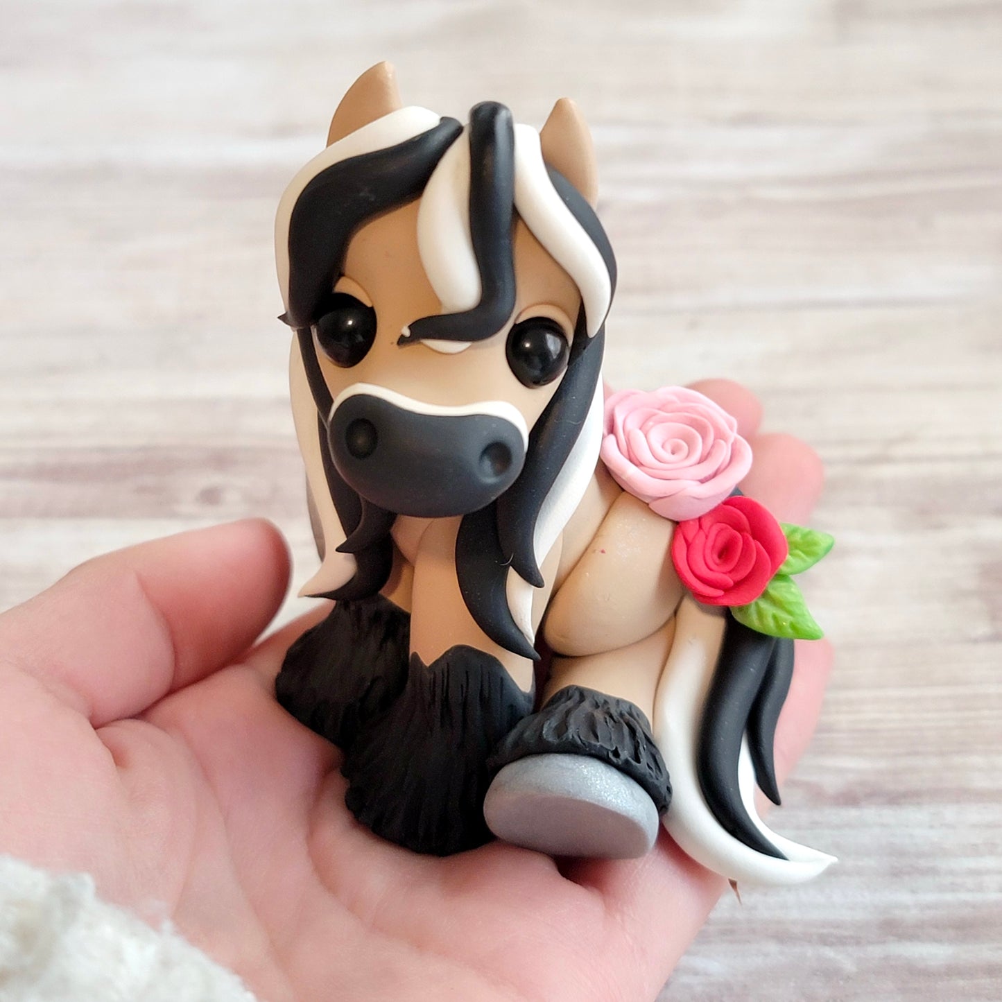 Fjord Gypsy Vanner “Bouqet”, Handmade Clay Pony