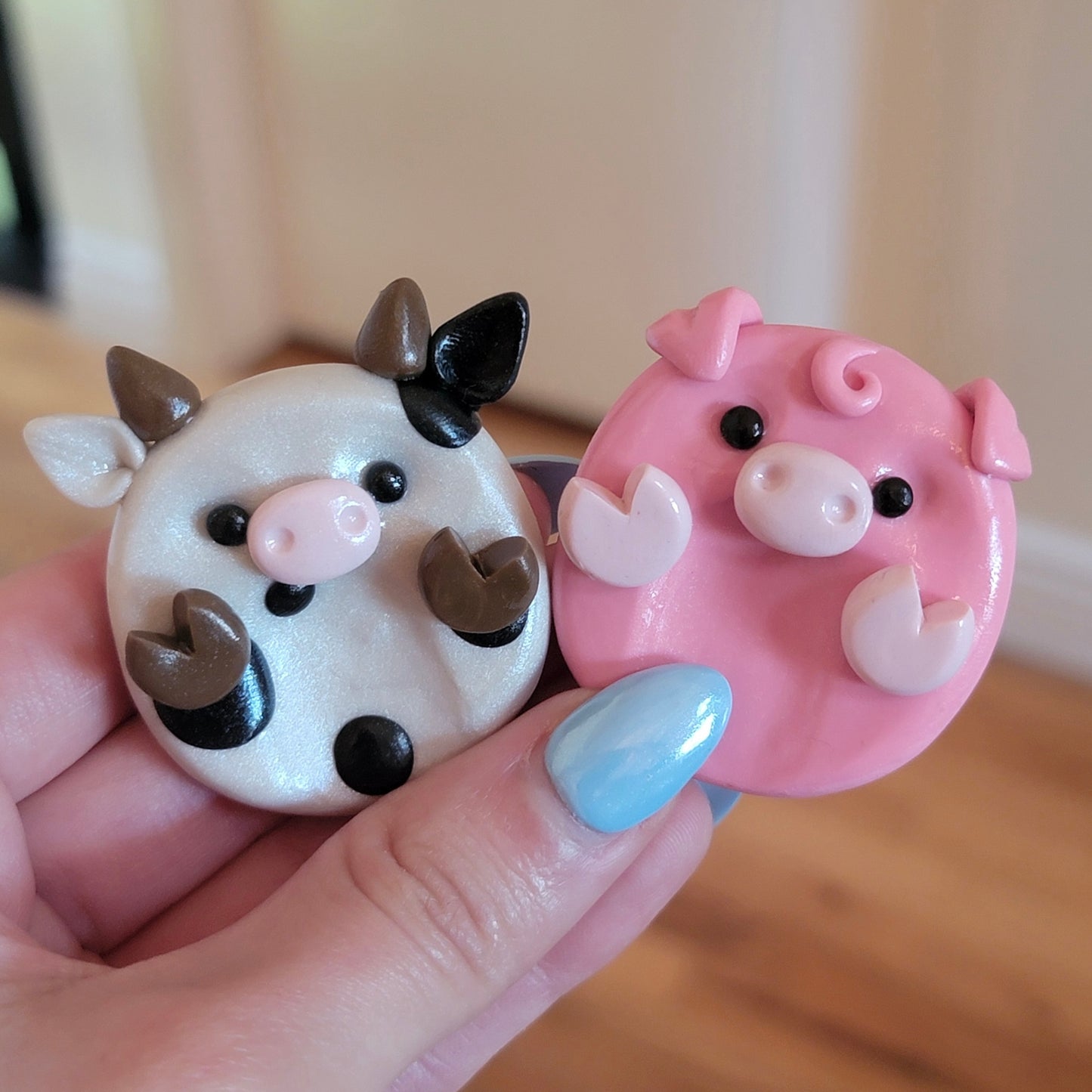 Cow and Pig Worry Stones, Handmade Clay Worry Stones
