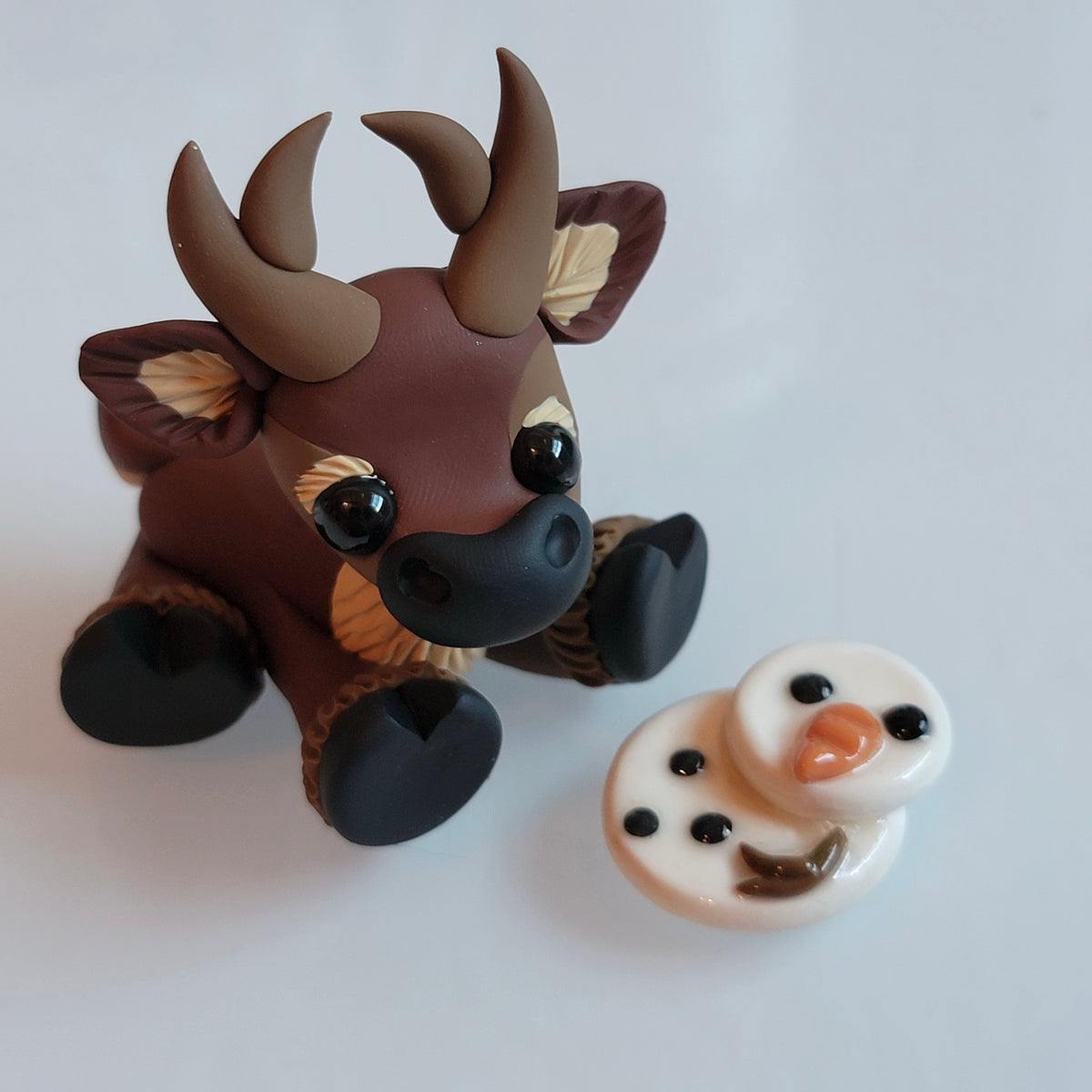 Melted Snowman Reindeer “S’mores”, Handmade Clay Reindeer