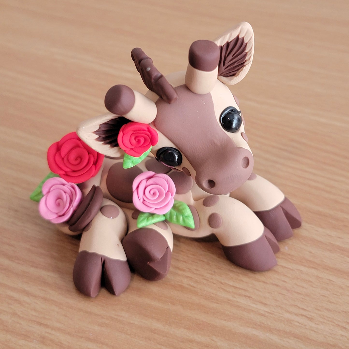 Gentle Rose Giraffe “Luna”, Handmade Clay Giraffe