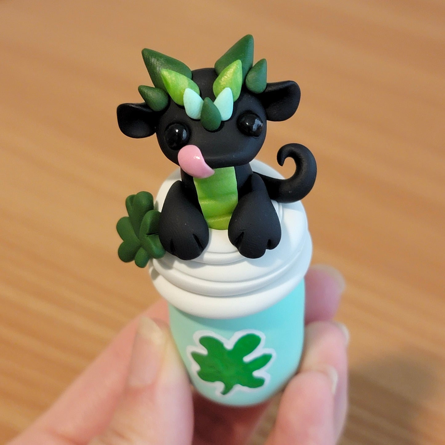 Shamrock Shake Dragon, Handmade Clay Dragon