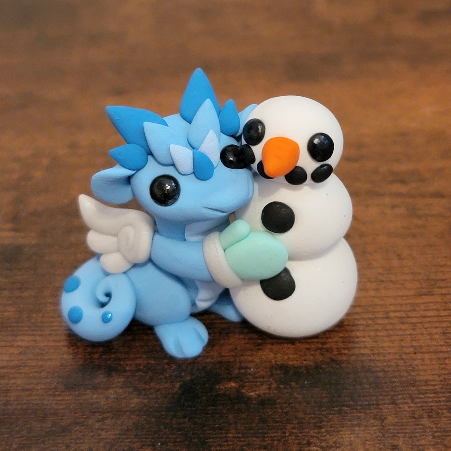 Mini Snowman Dragon, Handmade Clay Dragon