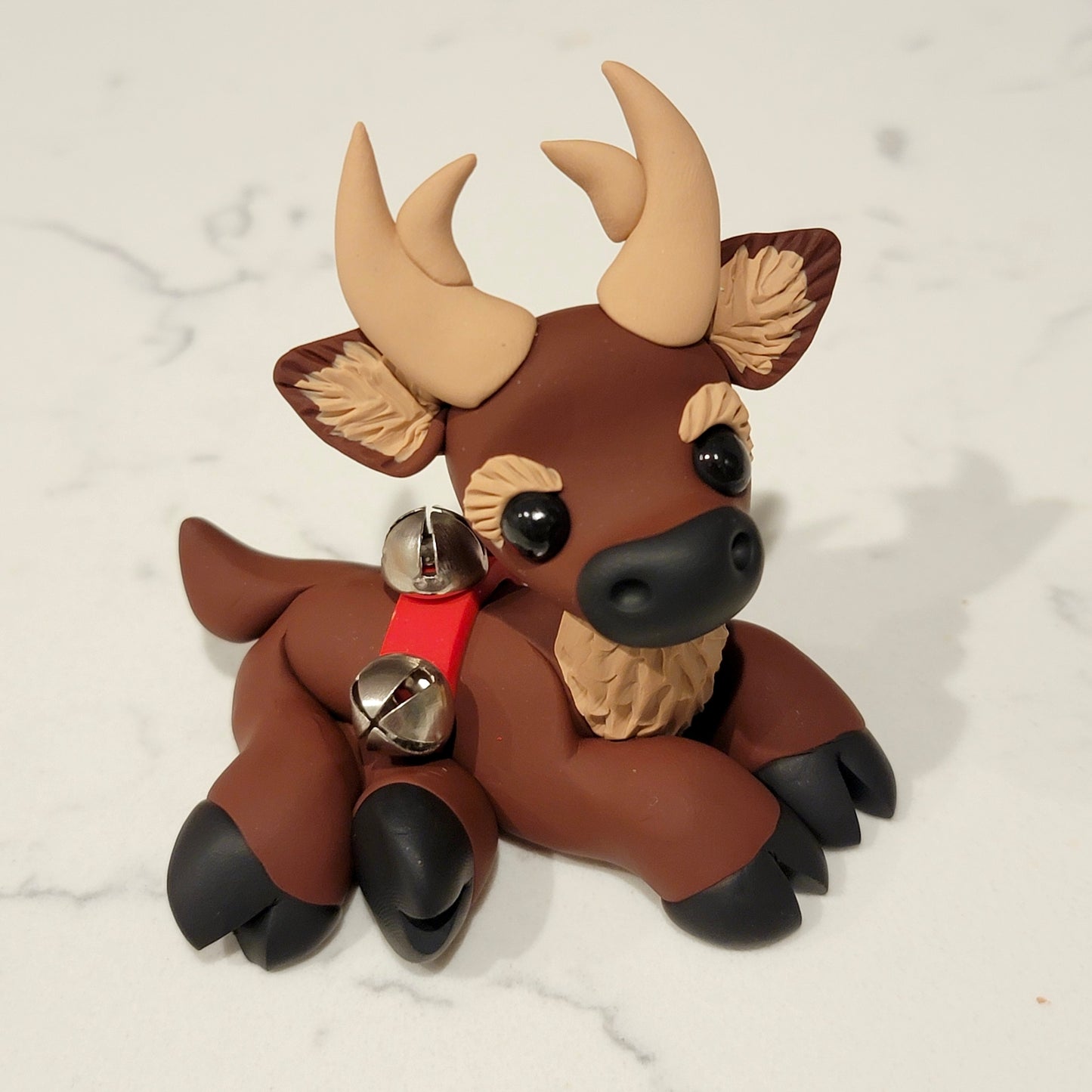 Jingle Bell Reindeer “Noel”, Handmade Clay Reindeer