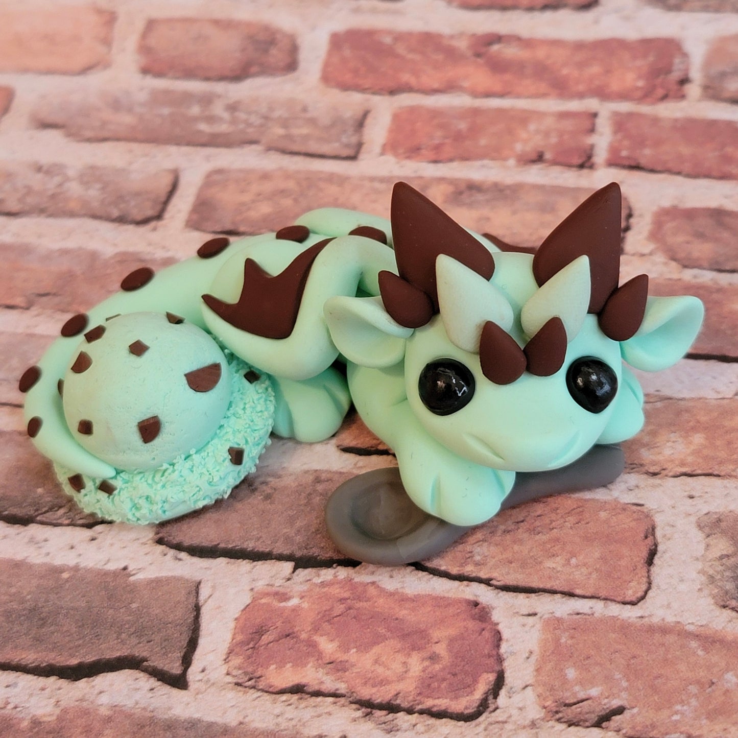 Jumbo Mint Choc. Ice Cream Dragon “Gelato”, Handmade Clay Dragon