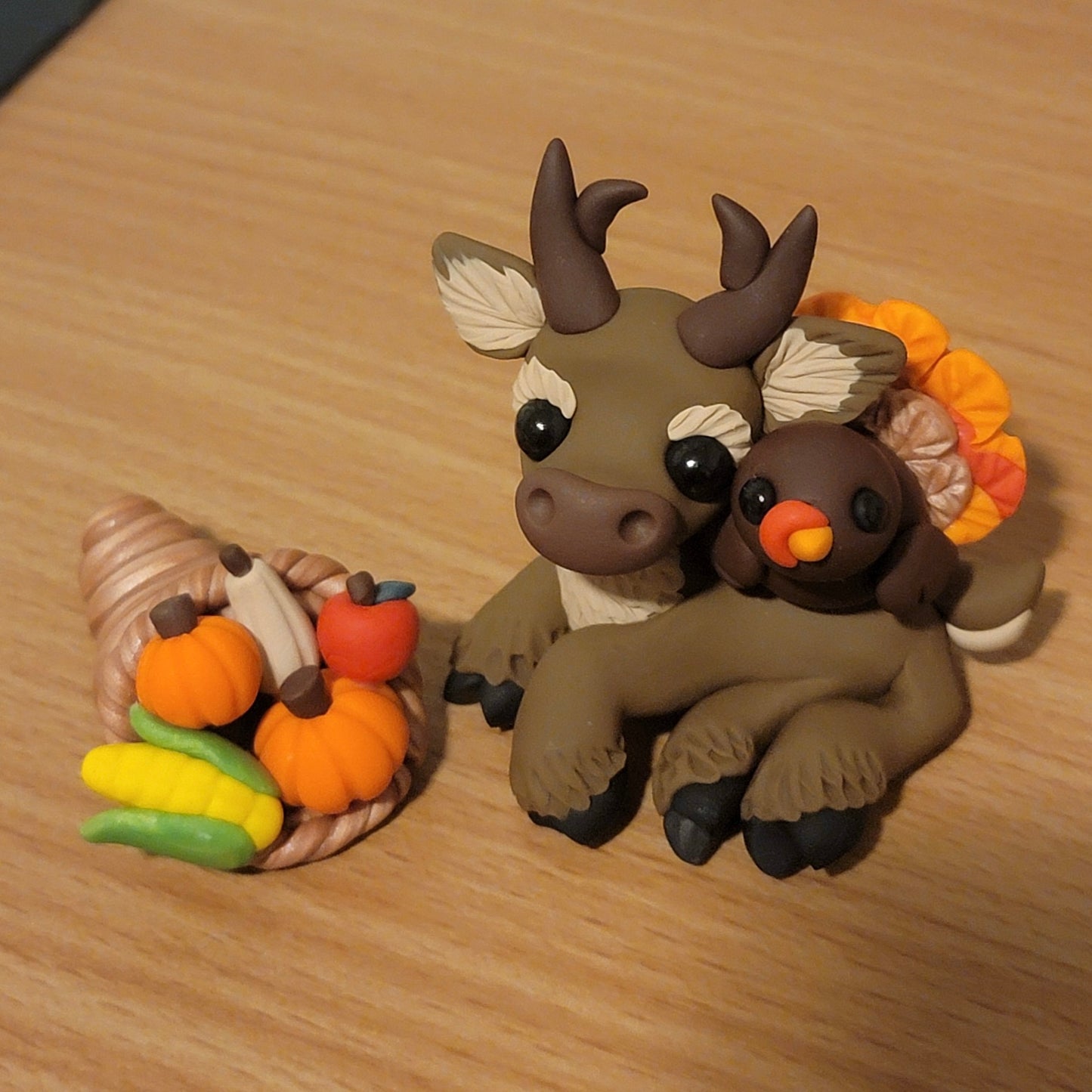 Reindeer and Turkey Friends, Handmade Christmas/Thanksgiving Sculpture