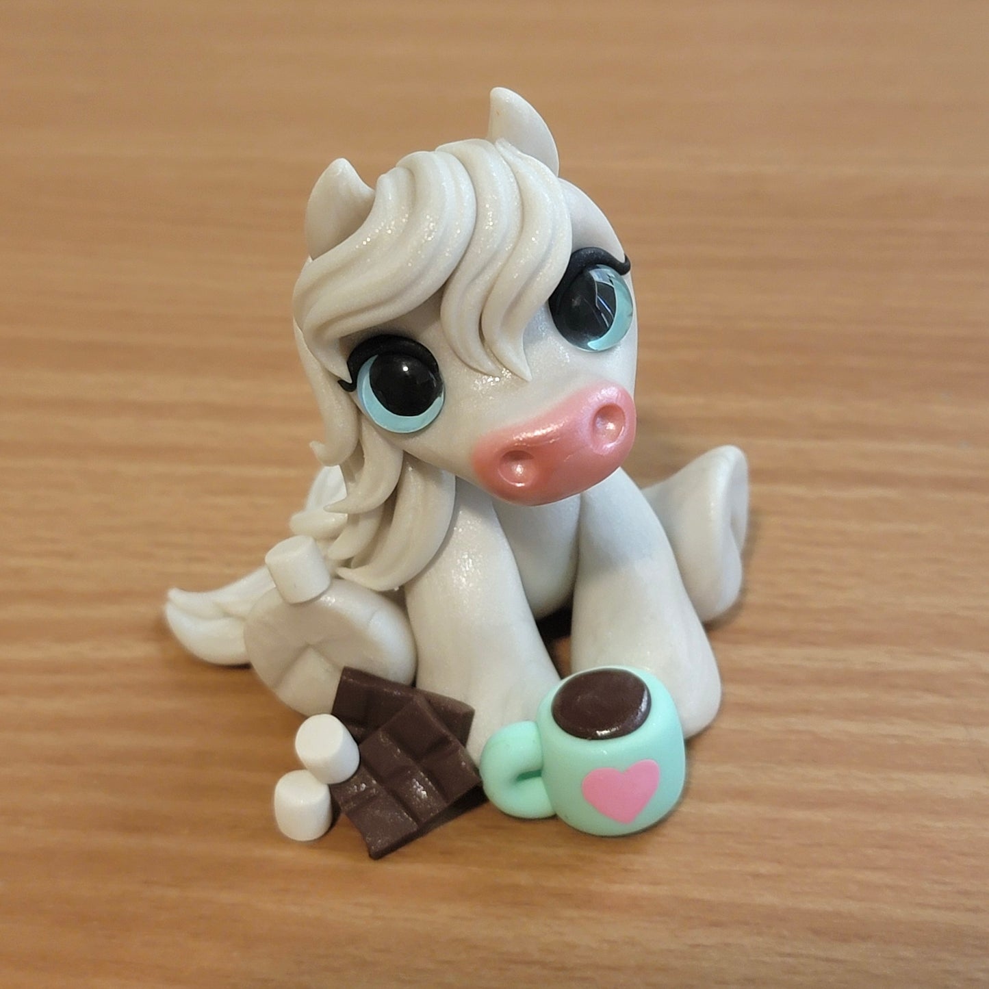Hot Cocoa Pony “Marshie”, Handmade Clay Pony
