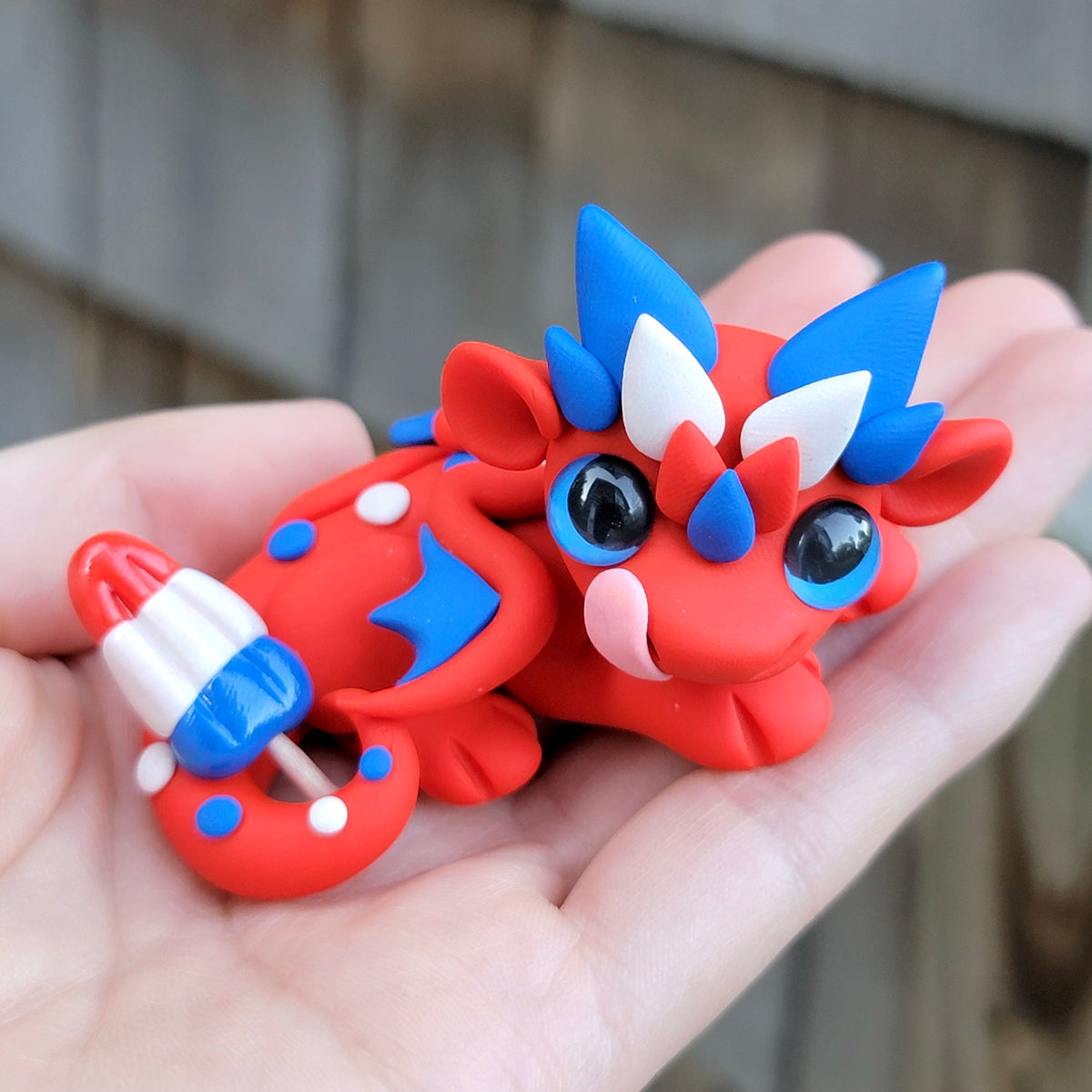 Bomb Pop Dragon “Liberty”, Handmade Clay Dragon