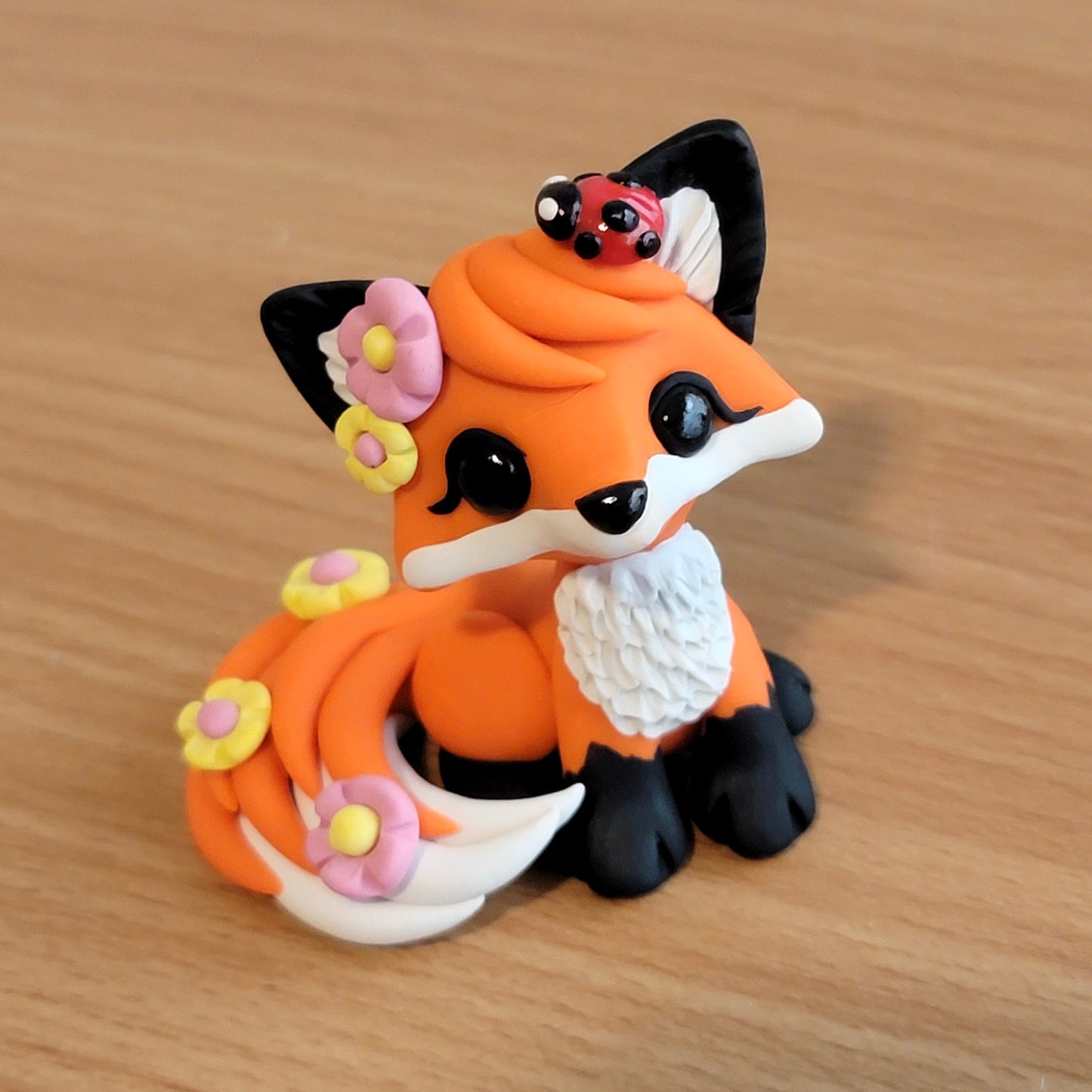 Mini Flower Fox #1, Handmade Clay Fox