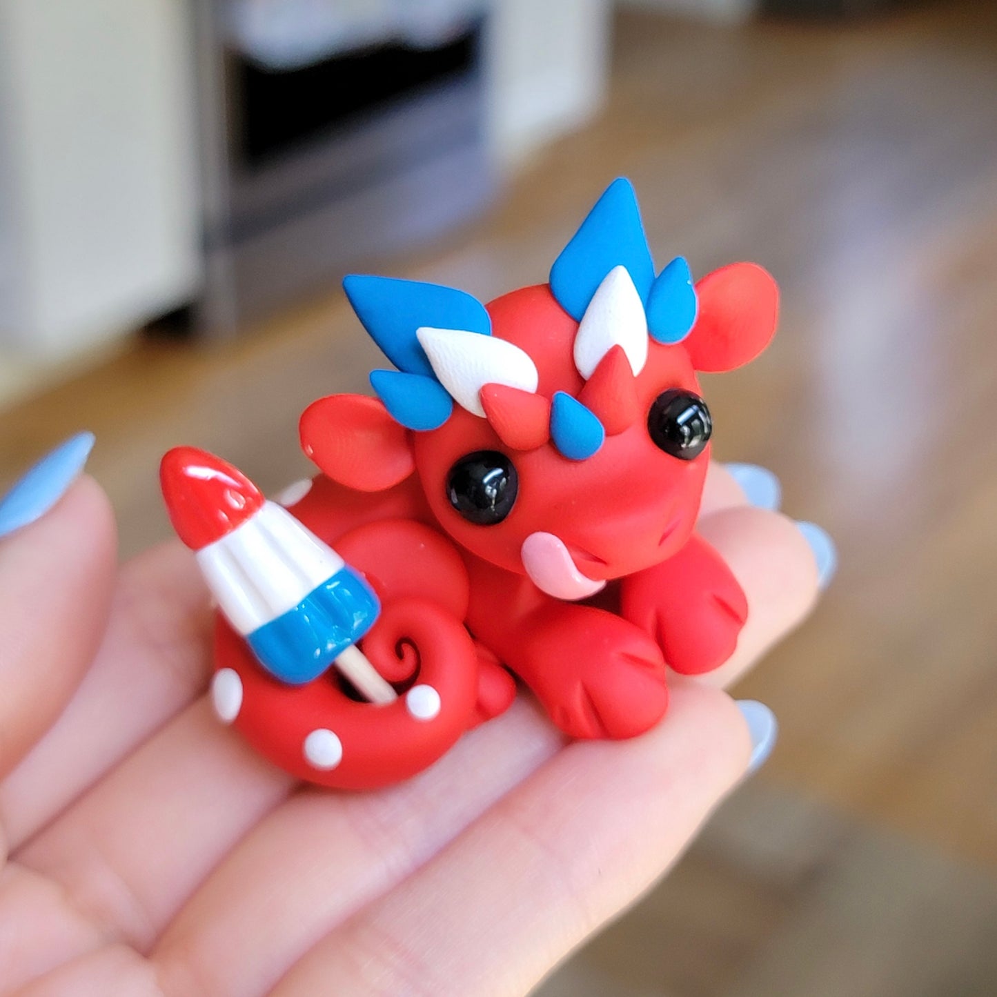Mini Popsicle Dragon “Bomb Pop”, Handmade Clay Dragon