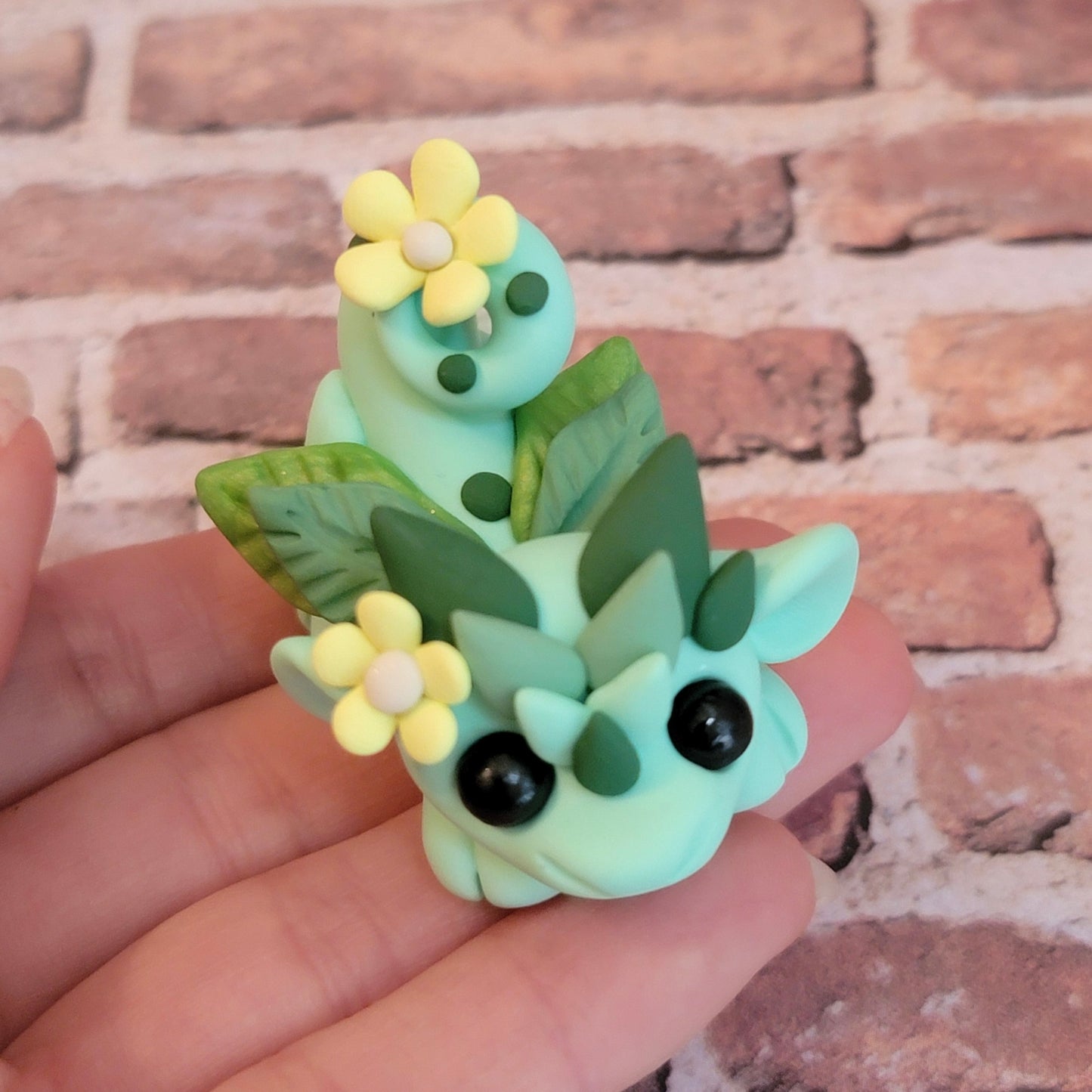 Mini Flower Dragon #2, Handmade Clay Dragon