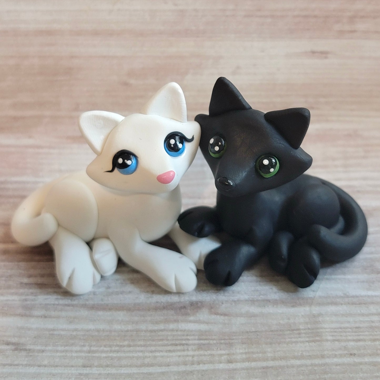Cat Couple “Yin & Yang”, Handmade Clay Cats