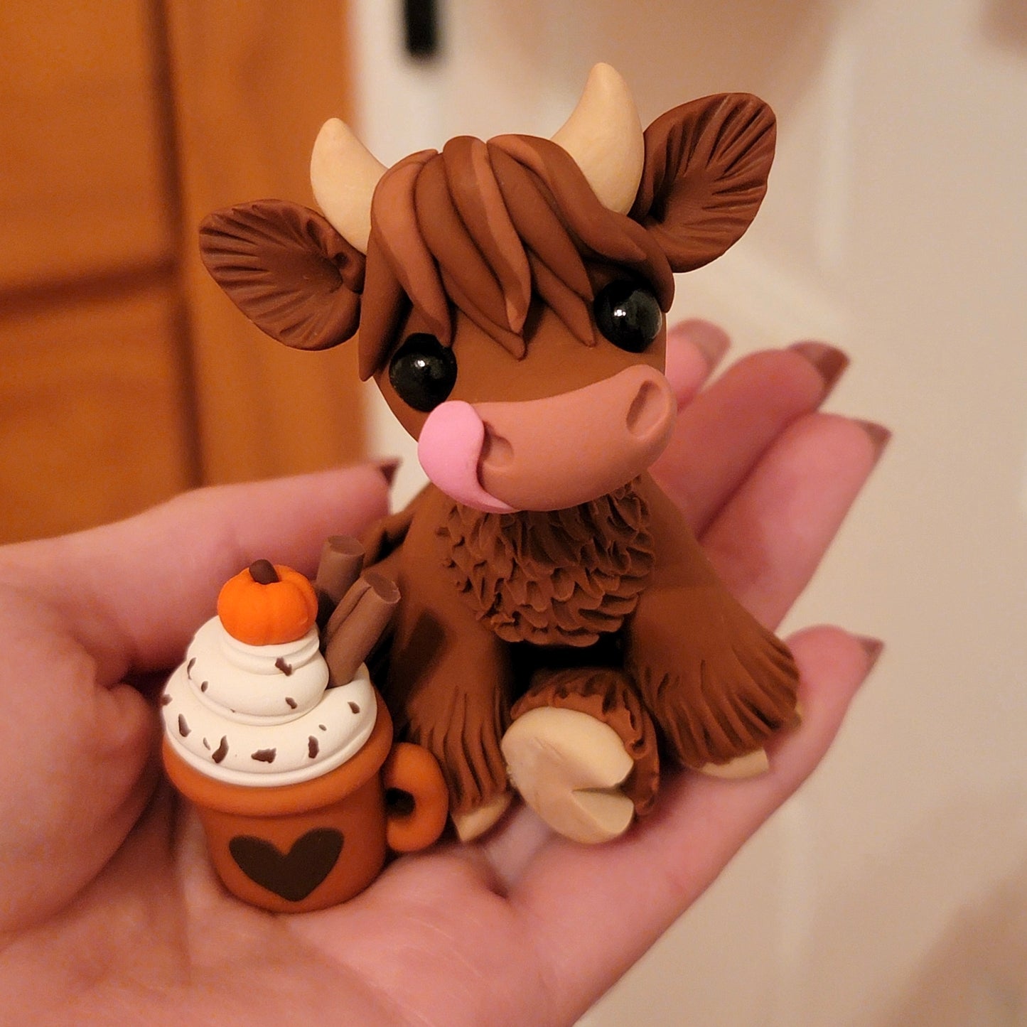 Pumpkin Spice Latte Cow “Nutmeg”, Handmade Clay Cow