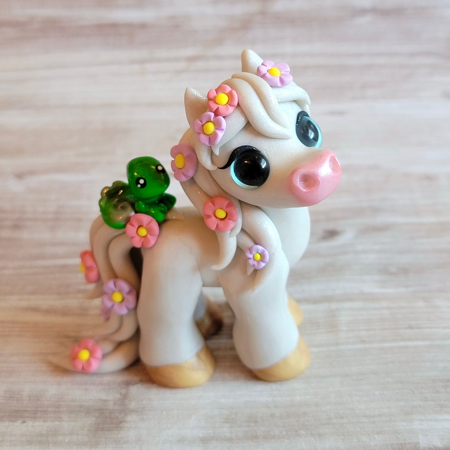 Flower Chameleon Pony “Athena”, Handmade Clay Pony
