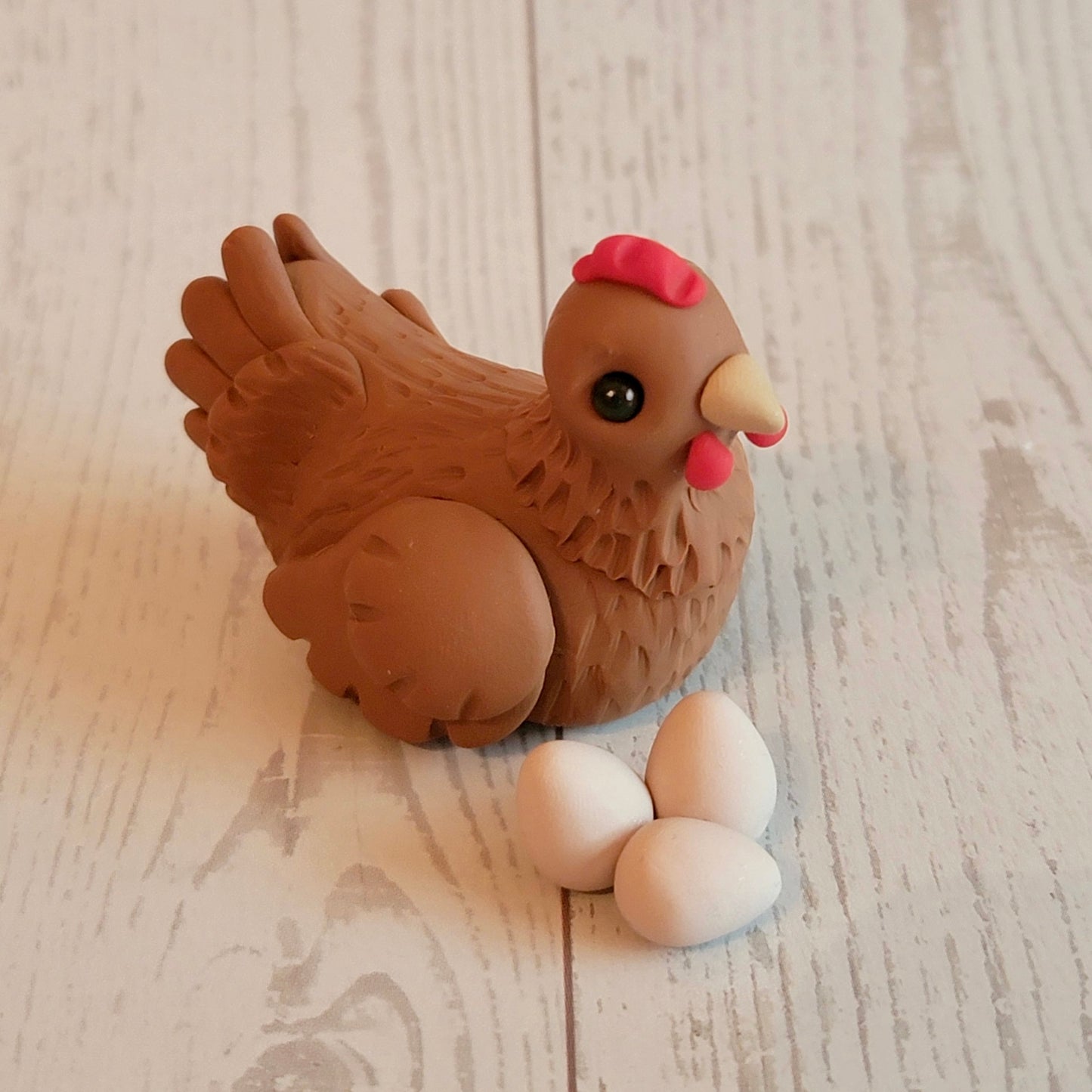 Hen w/eggs “Henrietta”, Handmade Clay Chicken