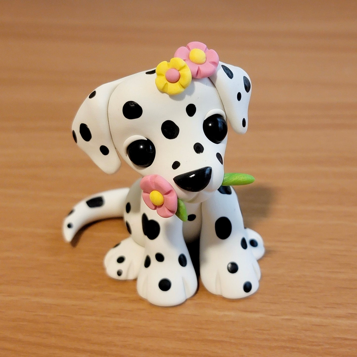 Flower Dalmatian “Dot”, Handmade Clay Dog