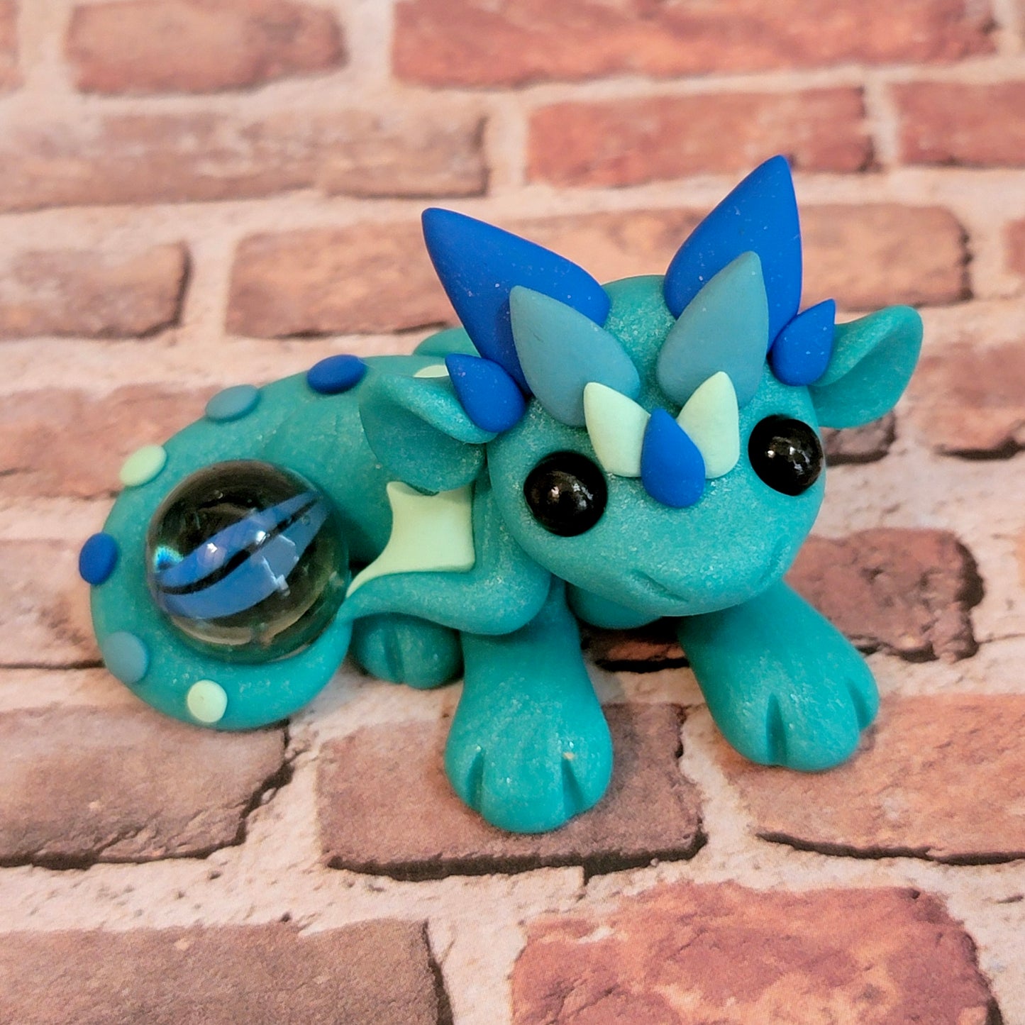 Marble Dragon “Azul”, Handmade Clay Dragon