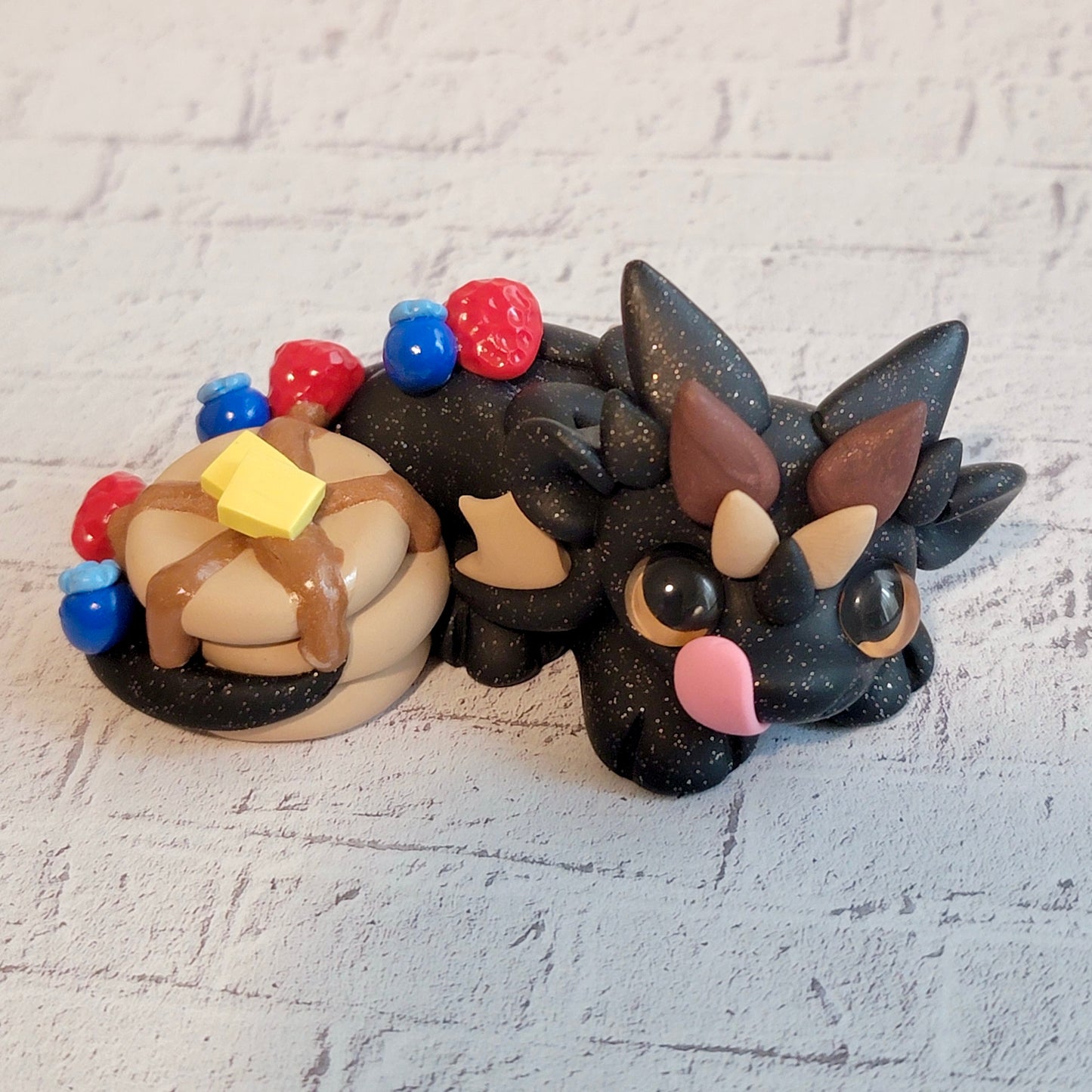 Pancake Stack Dragon “Maple”, Handmade Clay Dragon